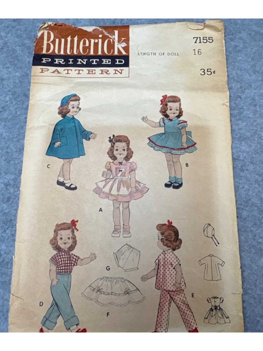 Butterick 7155 Doll Sewing Pattern Wardrobe for Size 16